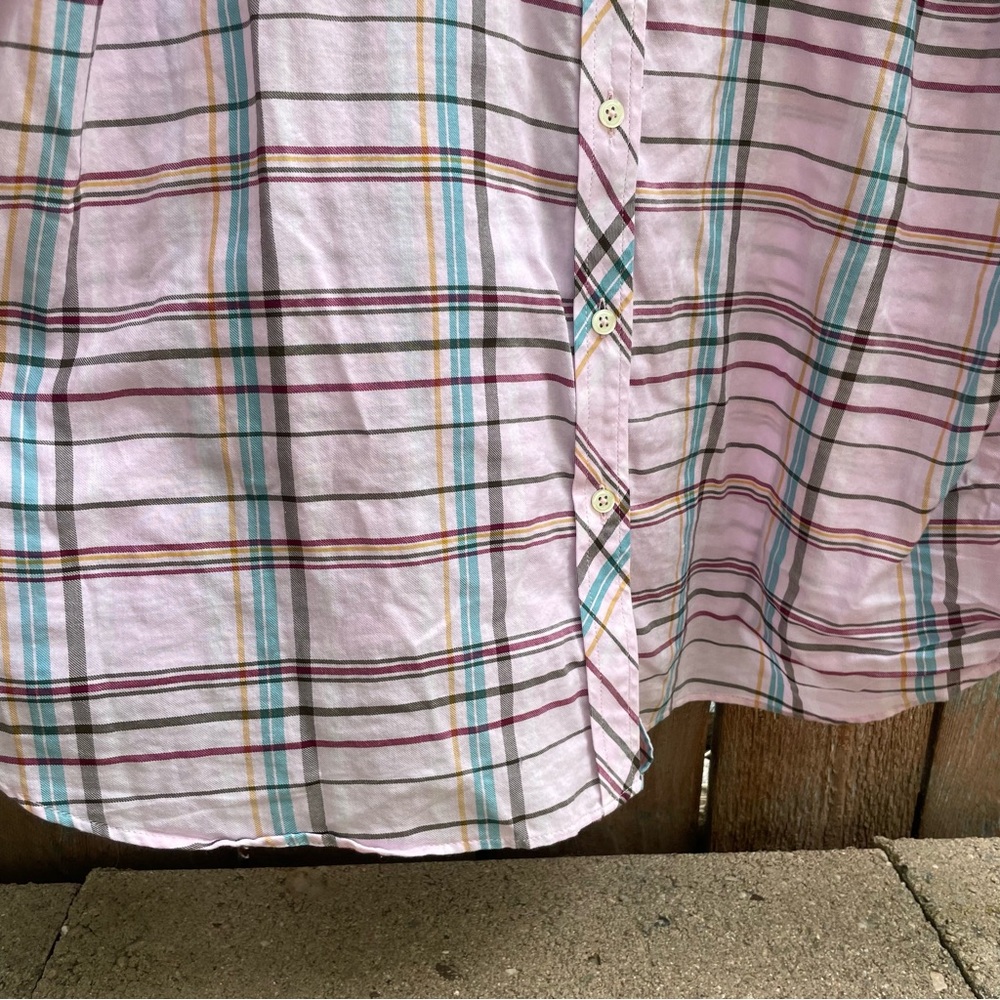 TALBOTS Women’s Pink Plaid Striped Button Down Long Sleeve Shirt Size XL - Picture 6 of 10